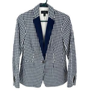 J.Crew Gingham blue white Blazer nautical preppy casual vacation office size 2